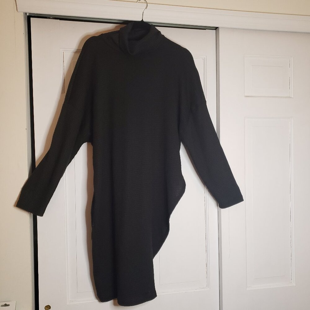 Rouge Collection Womens Plus Cowl Neck Asymmetrical Hem Tunic in Black - Size 3X
